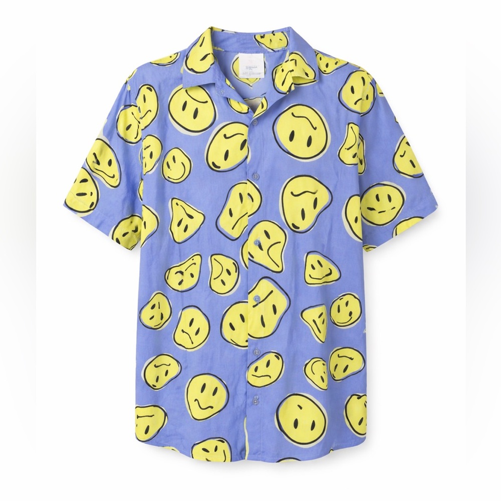 Earthbound‎ Smiley Face Button Up Camp Shirt Y2K Indie Skater Festival- Small